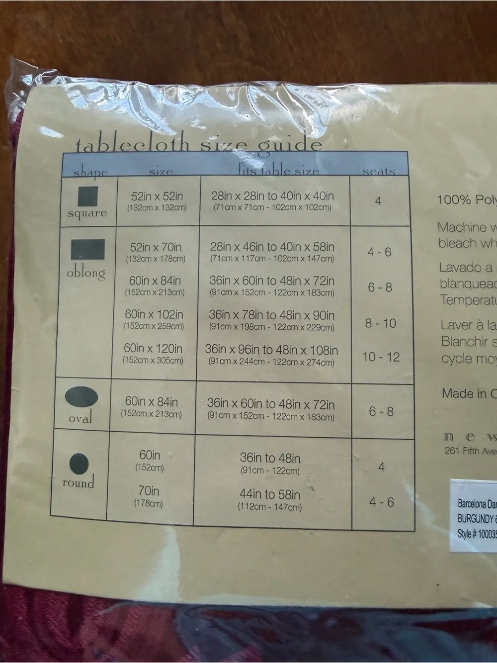 Newbridge Burgundy Fabric Tablecloth, 60”x144” Oblong